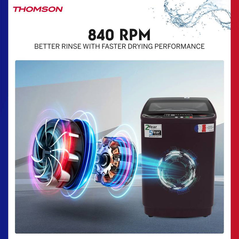 Thomson 8.5 kg PureWash Toughened Glass Lid with Stainless Steel Drum, Magic Filter and Multiple Wash Programs Fully Automatic Top Load Washing (TTL8500R)-4