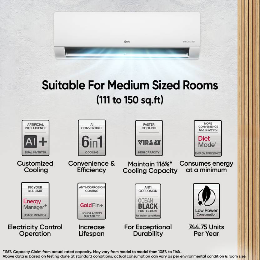 LG 2025 Model 1.5 Ton 5 Star Split AI Dual Inverter with Wi-fi with Energy Manger Plus,Voice Control, HimClean, 4 Way, VIRAAT Mode and Diet Mode Plus (US-Q19PWZE, White)-2