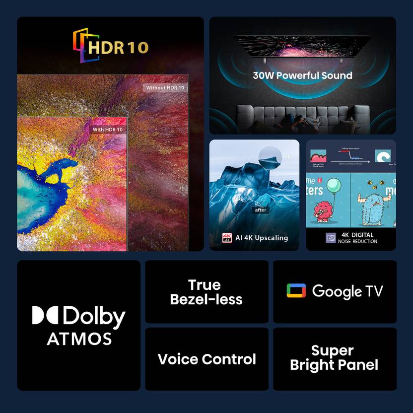 Toshiba 164 cm (65 inch) Ultra HD (4K) LED Smart Google TV with Dolby Atmos, 30W Powerful Sound, HDR 10 (65E350RP)-2