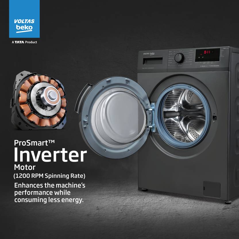 Voltas Beko 10 kg Fully Automatic Front Load Washing Machine with In-built Heater Grey (WFL1014B7JVBKA / AXV)-4