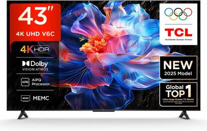 TCL 108 cm (43 inch) Ultra HD (4K) LED Smart Google TV 2025 Edition with MEMC | Dolby Vision-Atmos | HVA Panel & Metallic Bezel-Less (43V6C)