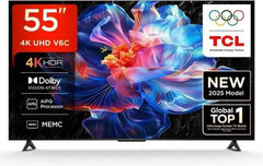 TCL 138 cm (55 inch) Ultra HD (4K) LED Smart Google TV 2025 Edition with MEMC | Dolby Vision-Atmos | HVA Panel & Metallic Bezel-Less (55V6C)