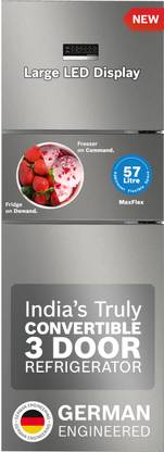 BOSCH 303 L Frost Free Triple Door 3 Star Refrigerator with Large LED Display, 18 Hrs Cooling Retention,Adaptive Intelligence, VitaFresh 10 Day Fresh Technology