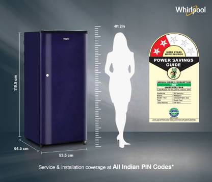 Whirlpool 184 L Direct Cool Single Door 2 Star Refrigerator (Solid Blue / Blue, 205 WDE CLS 2S SAPPHIRE BLUE-Z)