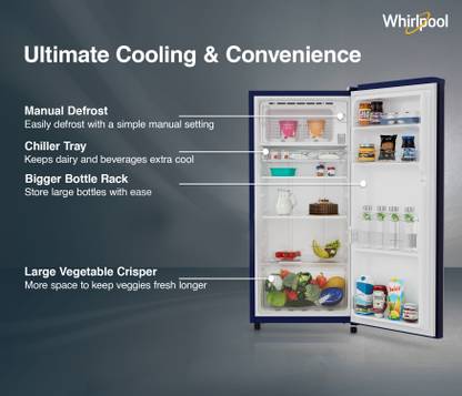 Whirlpool 184 L Direct Cool Single Door 2 Star Refrigerator (Solid Blue / Blue, 205 WDE CLS 2S SAPPHIRE BLUE-Z)