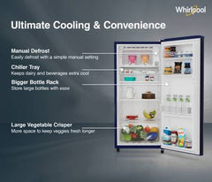 Whirlpool 184 L Direct Cool Single Door 2 Star Refrigerator (Solid Blue / Blue, 205 WDE CLS 2S SAPPHIRE BLUE-Z)