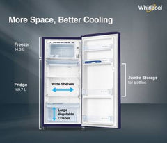 Whirlpool 184 L Direct Cool Single Door 2 Star Refrigerator (Solid Blue / Blue, 205 WDE CLS 2S SAPPHIRE BLUE-Z)