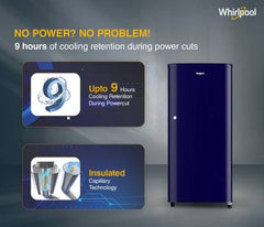 Whirlpool 184 L Direct Cool Single Door 2 Star Refrigerator (Solid Blue / Blue, 205 WDE CLS 2S SAPPHIRE BLUE-Z)