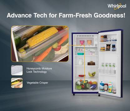 Whirlpool 184 L Direct Cool Single Door 2 Star Refrigerator (Solid Blue / Blue, 205 WDE CLS 2S SAPPHIRE BLUE-Z)