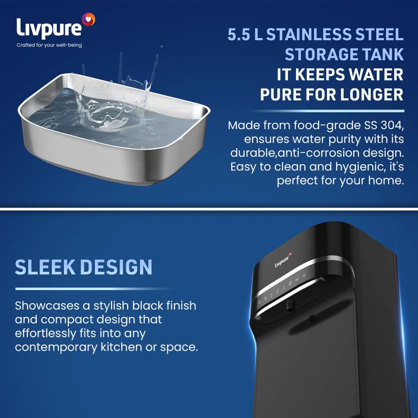Livpure LIV-SERENO-SS 5.5 L RO + UV + UF + Copper + Minerals Water Purifier 2.5 Years of Service - All Filter IncludedI8 Stage Advanced Purification