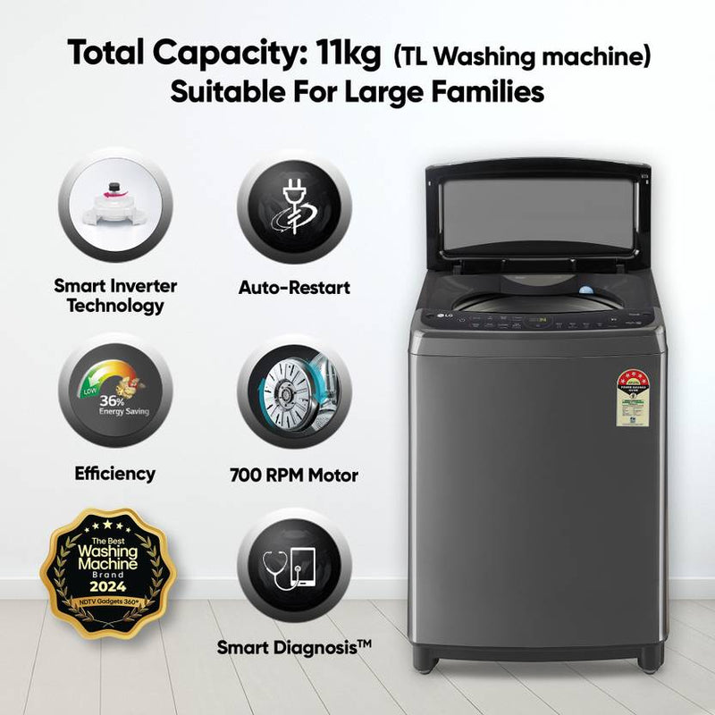 LG 11 kg with Wi-Fi Enabled Fully Automatic Top Load Washing Machine Black (THD11SWM)-2