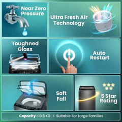 Haier 10.5 kg With Ultra Fresh Air Technology, Oceanus Wave Steel Drum, Balance Clean Pulsator, Custom Wash Cycles with 15 Mins Quick Wash, Magic (ETL105-CAFS8)-2