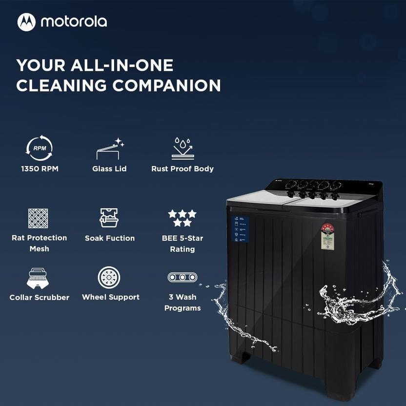 Motorola 14 kg 5 star rating Midnight Series Soft closing Glass lid Semi Automatic Top Load Washing Machine Black (MTSA1405NNNDB)-2