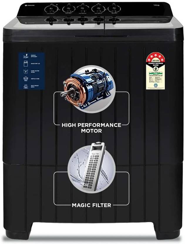 Motorola 14 kg 5 star rating Midnight Series Soft closing Glass lid Semi Automatic Top Load Washing Machine Black (MTSA1405NNNDB)-1