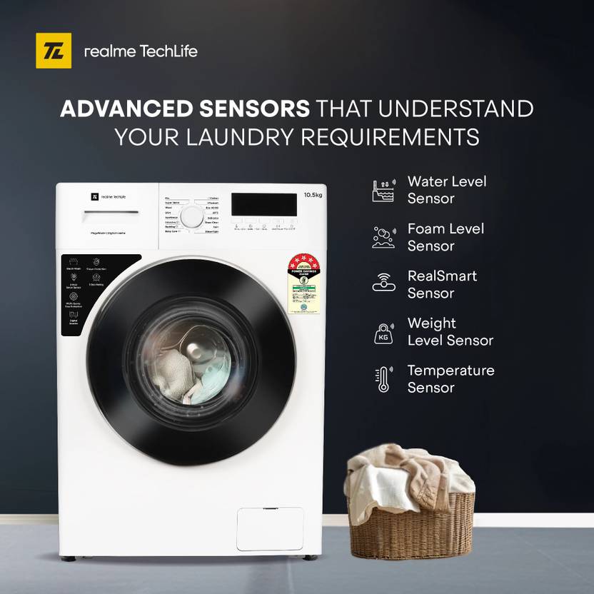 Realme TechLife 10.5 kg Fully Automatic Front Load Washing Machine with In-built Heater White (RMFL1055NHIJW)-2