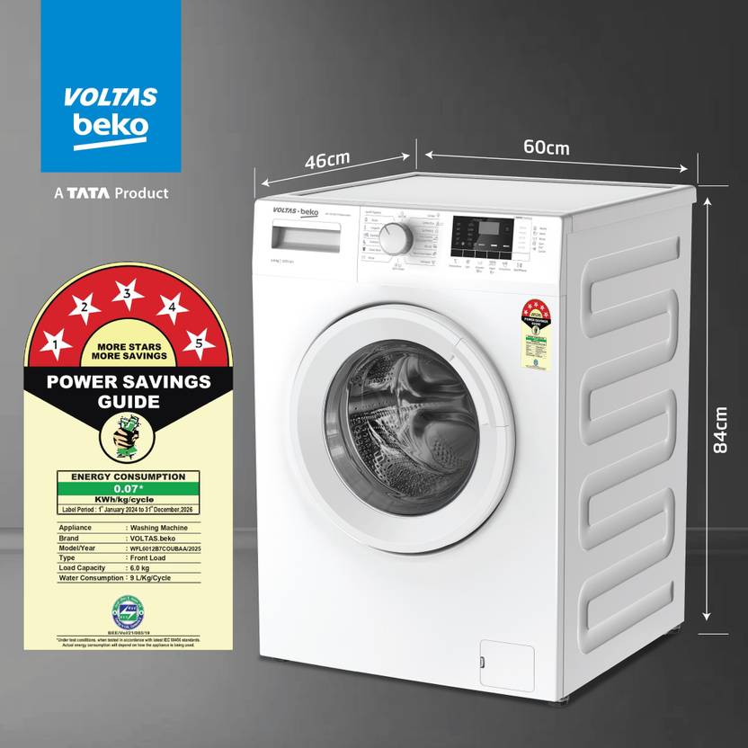 Voltas Beko by A Tata Product 6 kg 5 Star Fully Automatic Front Load Washing Machine with In-built Heater White (WFL6012B7COUBAA/WWV)-4