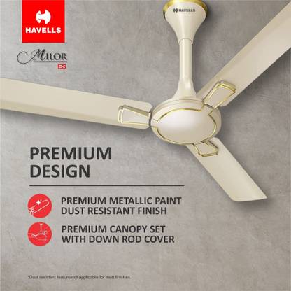 HAVELLS Milor ES with 2 Year Warranty Energy Saving 1200 mm Ceiling Fan (1 Star | Gold | Pack of 1)