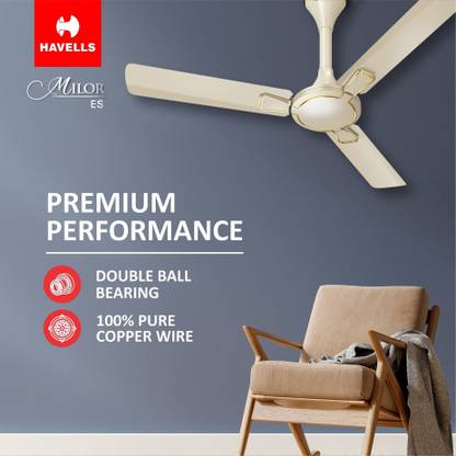 HAVELLS Milor ES with 2 Year Warranty Energy Saving 1200 mm Ceiling Fan (1 Star | Gold | Pack of 1)