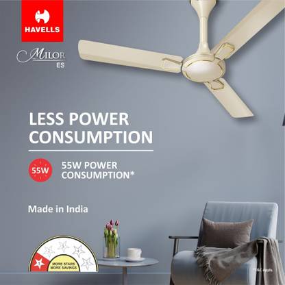HAVELLS Milor ES with 2 Year Warranty Energy Saving 1200 mm Ceiling Fan (1 Star | Gold | Pack of 1)