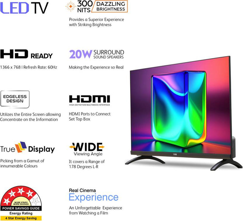 VW PURE VIEW Series 60 cm (24 inch) HD Ready LED TV (VW24A/2025)-3