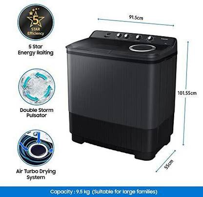 Samsung 9.5 kg 5 star,Air Turbo Drying Semi Automatic Top Load Washing Machine Black, Grey (WT95A4260GD/TL)