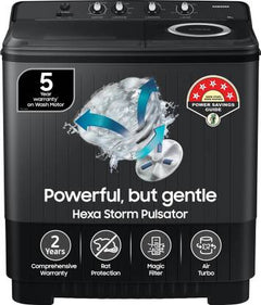 Samsung 9.5 kg 5 star,Air Turbo Drying Semi Automatic Top Load Washing Machine Black, Grey (WT95A4260GD/TL)