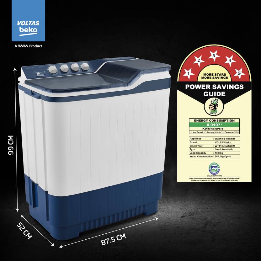 Voltas Beko 10 kg Semi Automatic Top Load Washing Machine Blue (WTT10UEA1 / OK4I0I0W01)-3