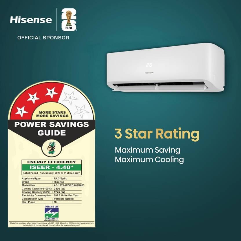 Hisense 2026 Model 1 Ton 3 Star Split Inverter AC (AS-12TR4RGRCA02, White)-2