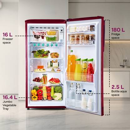 Godrej 180 L Direct Cool Single Door 5 Star Refrigerator with Jumbo Vegetable Tray, Faster Cooling And Ice Making (Maple Wine, RD EDGENEO 207E THF MP WN)