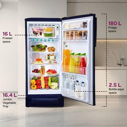 Godrej 180 L Direct Cool Single Door 5 Star Refrigerator with Base Drawer with Faster Bottle Cooling And Ice Making (Maple Blue, RD EDGENEO 207E TDF MP BL)