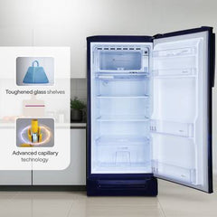 Godrej 180 L Direct Cool Single Door 5 Star Refrigerator with Base Drawer with Faster Bottle Cooling And Ice Making (Maple Blue, RD EDGENEO 207E TDF MP BL)