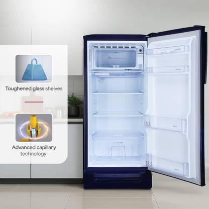 Godrej 180 L Direct Cool Single Door 5 Star Refrigerator with Base Drawer with Faster Bottle Cooling And Ice Making (Maple Blue, RD EDGENEO 207E TDF MP BL)