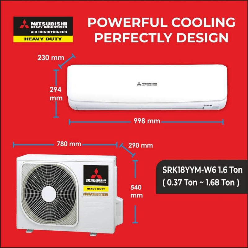 Mitsubishi HEAVY INDUSTRIES 2025 Model 1.6 Ton 4 Star Split Hyper Inverter Hyper Inverter AC AC (SRK18YYM-W6, SRC18YYM-W6, White)-3