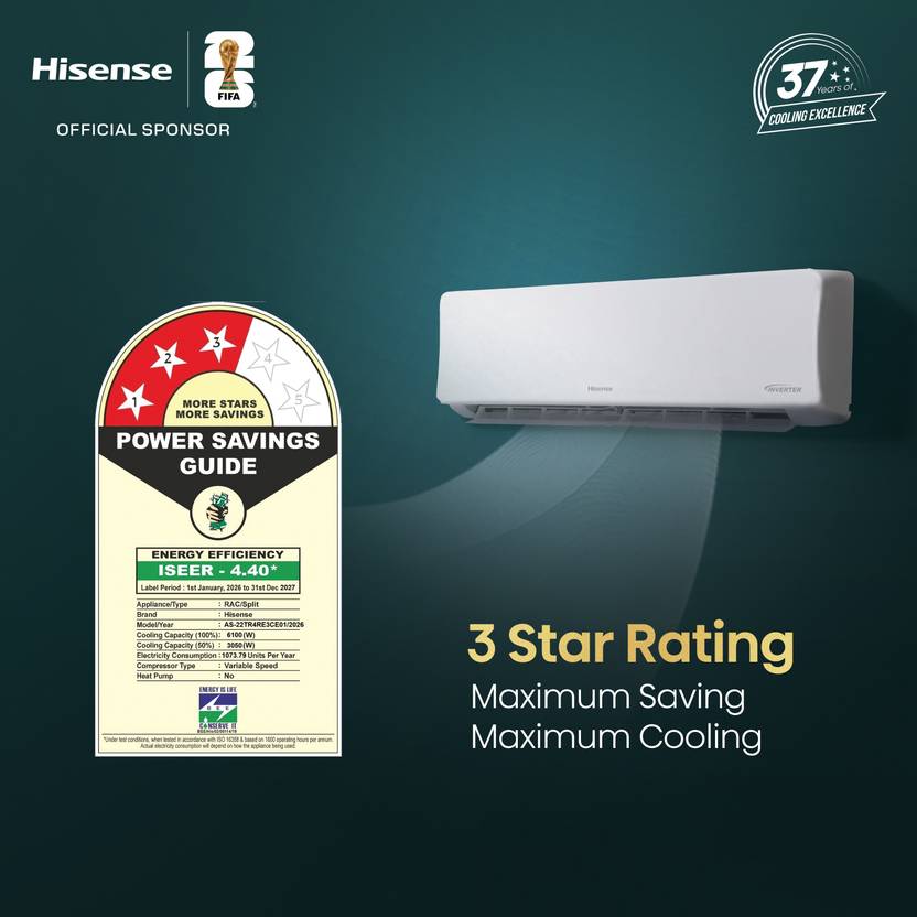 Hisense 2026 Model 2 Ton 3 Star Split Inverter AC (AS-22TR4RE3CE01I, AS-22TR4RE3CE01O, White)