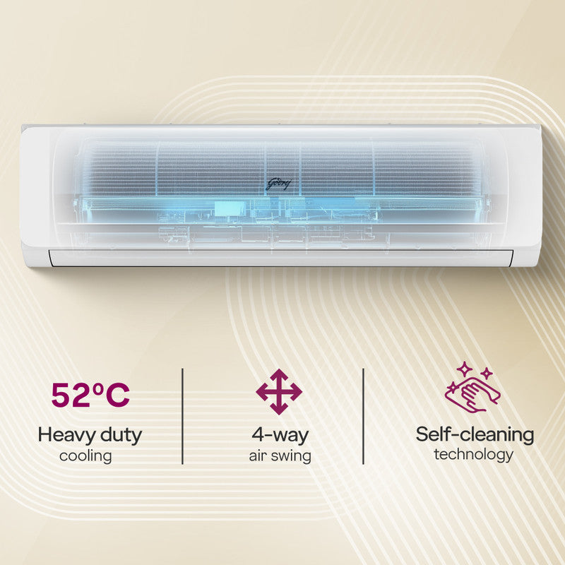 Godrej 2025 Model 3 Ton 3 Star Split Inverter AI Powered, 5-In-1 Convertible, Heavy Duty Cooling At Extreme Temperature AC (SIC 36JTC3 WZP, White)