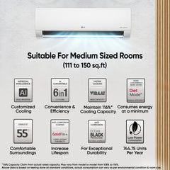 LG 1.5 Ton 5 Star DUAL Inverter Split AC (Copper, AI Convertible 6-in-1, VIRAAT Mode, Faster Cooling & Energy Saving, 4 Way Swing, HD Filter with Anti-Virus Protection, US-Q19YNZE, White)
