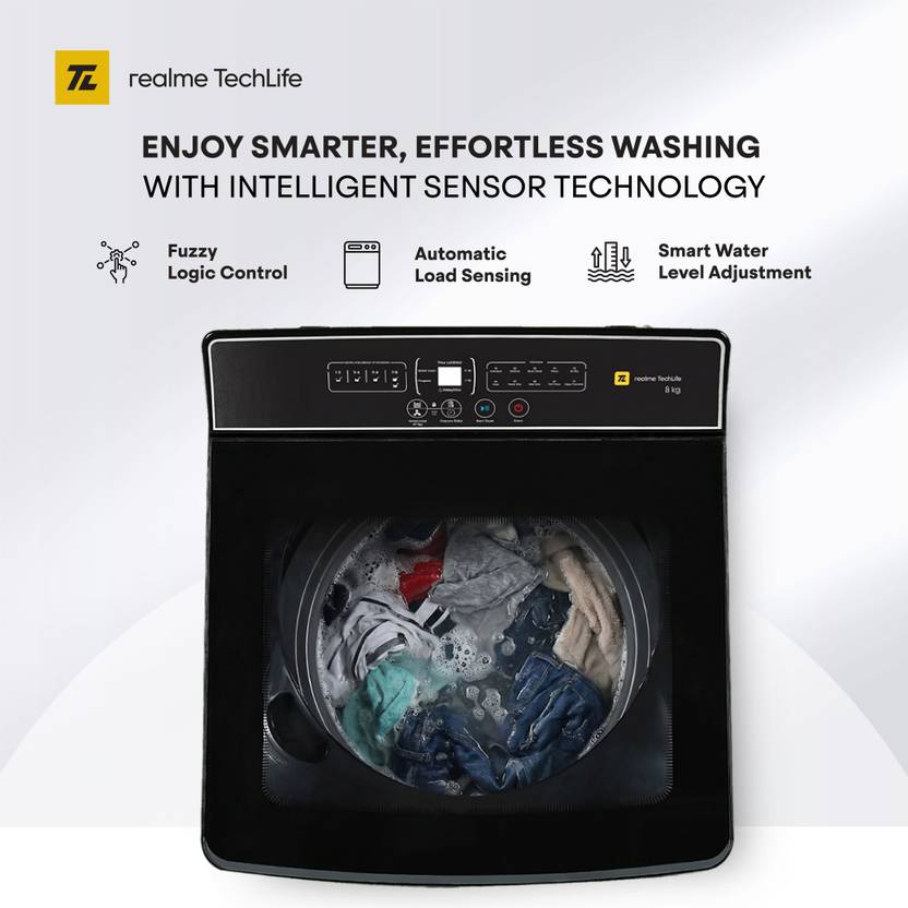 Realme TechLife 8 kg with Smart Sensors and Powerful Motor Fully Automatic Top Load Washing Machine Grey (RMTL805NNNPG)