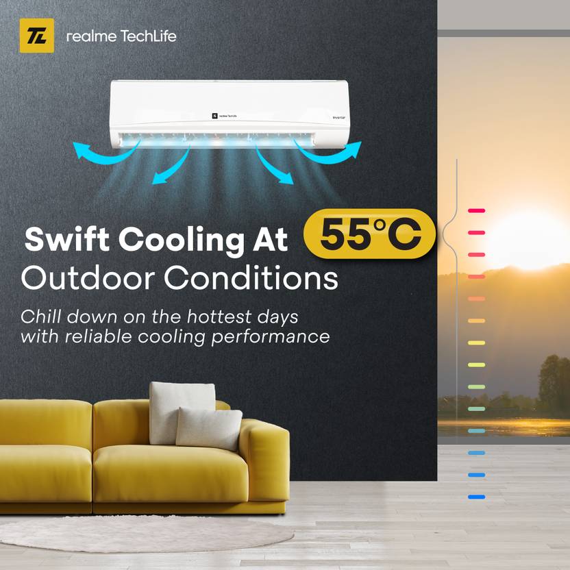 Realme TechLife 2026 Model 1.2 Ton 3 Star Split Inverter with Wi-fi (1 Ton + 0.2Ton Extra Cooling) with 5-in-1 Convertible Smart AC (123IAA26WRMS, White)-3