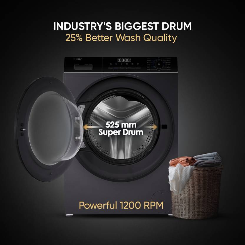Haier 7 kg Powered by AI-DBT, Inverter Motor, Inbuilt Heater, 525 mm Super Drum Fully Automatic Front Load Washing Machine with In-built Heater Grey, (EFL70-IM12IBIES8)-4