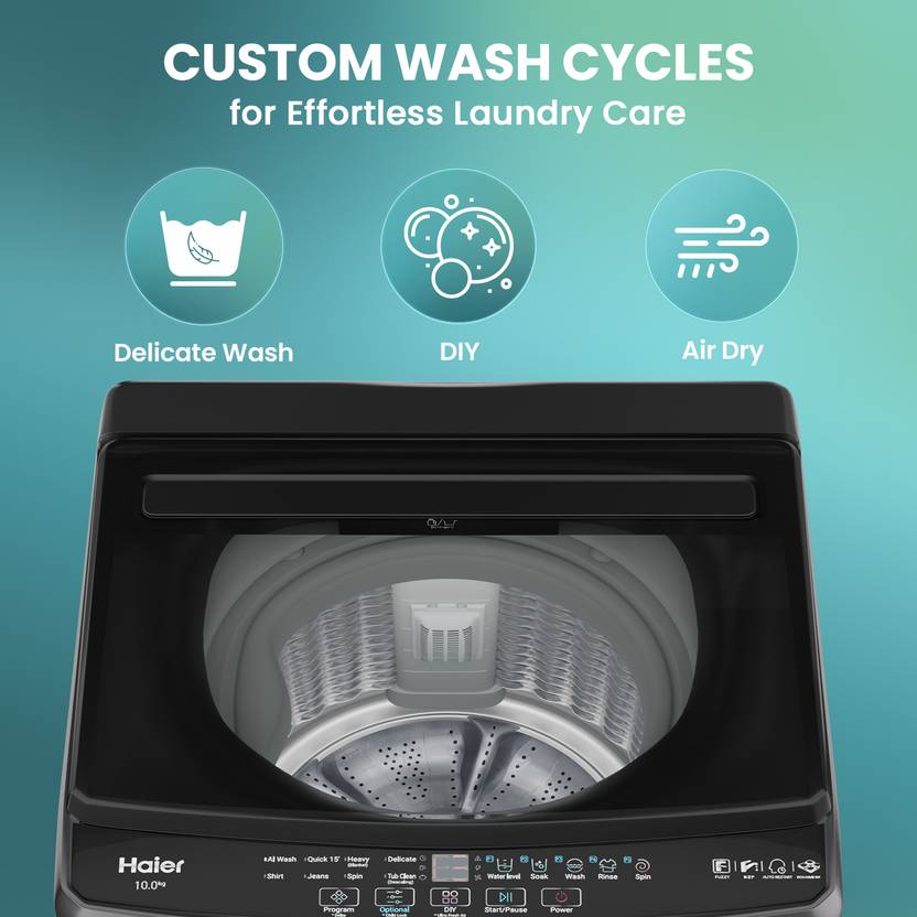 Haier 10 kg Powerful Oceanus Wave Drum, Custom Wash Cycles with 15 Mins Quick Wash, Smart Fuzzy Control, Balance Clean Pulsator, Magic Filter, Castor (ETL100-C3PS8)-3