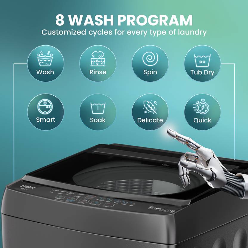 Haier 10 kg Powerful Oceanus Wave Drum, Custom Wash Cycles with 15 Mins Quick Wash, Smart Fuzzy Control, Balance Clean Pulsator, Magic Filter, Castor (ETL100-C3PS8)-4