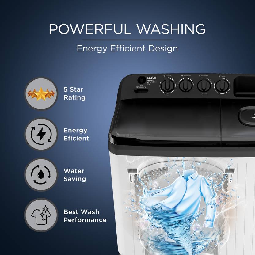 Lloyd 9 kg Semi Automatic Top Load Washing Machine Grey, White (GLWS905AONDG)-3