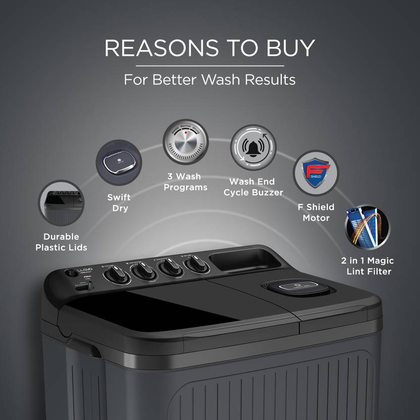 Lloyd 7.5 kg Semi Automatic Top Load Washing Machine Grey (GLWS755AODVG)-2