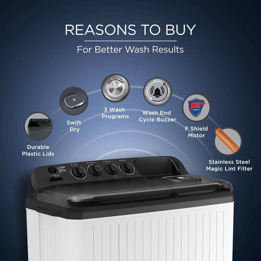 Lloyd 9 kg Semi Automatic Top Load Washing Machine Grey, White (GLWS905AONDG)-2