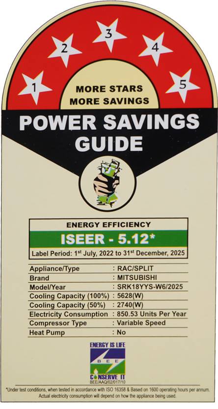 Mitsubishi 2025 Model 1.6 Ton 5 Star Split Inverter AC (SRK 18YYS-W6, White)-3