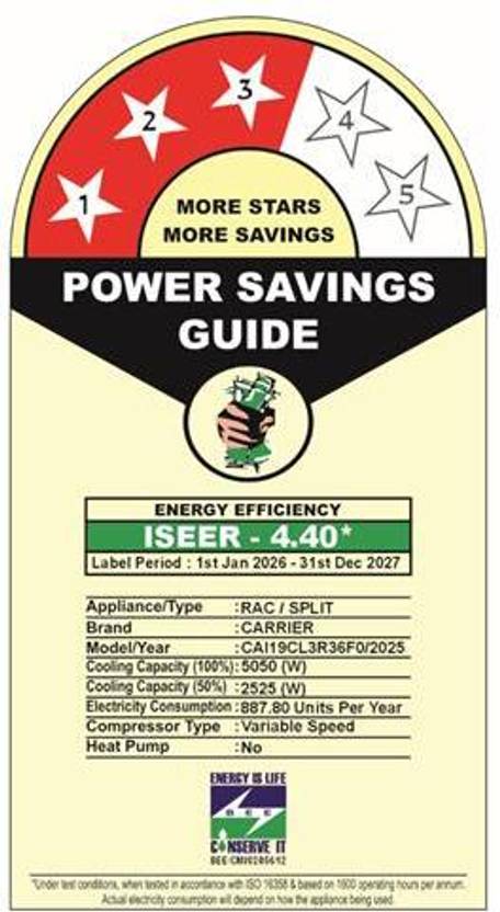 Carrier 2024 Model 1.5 Ton 3 Star Split Inverter AC (CAI19CL3R36F0, White)-3