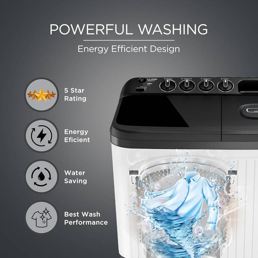 Lloyd 7 kg Semi Automatic Top Load Washing Machine Grey (GLWS705AODDG)-6