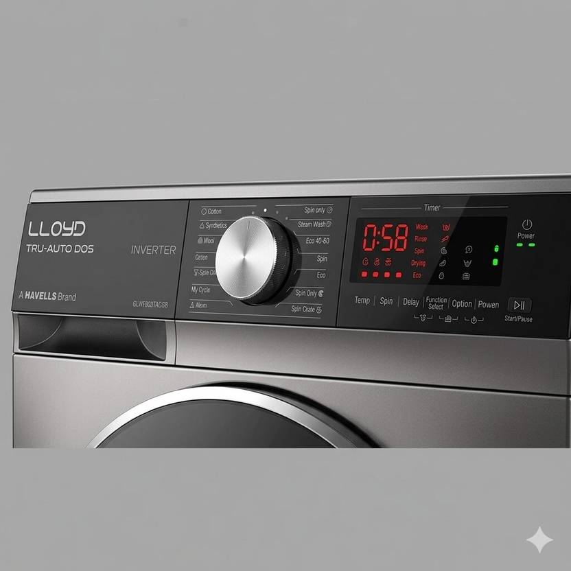 Lloyd 9 kg Fully Automatic Front Load Washing Machine Black (GLWF903TAGGB)-2
