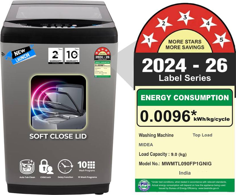 Midea 9 kg Fully Automatic Top Load Washing Machine Grey (MWMTL090FP1GNIG)-2