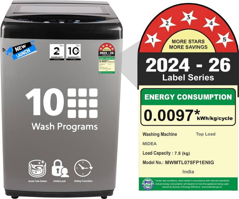 Midea 7.5 kg Fully Automatic Top Load Washing Machine Grey (MWMTL075FP1ENIG)-2